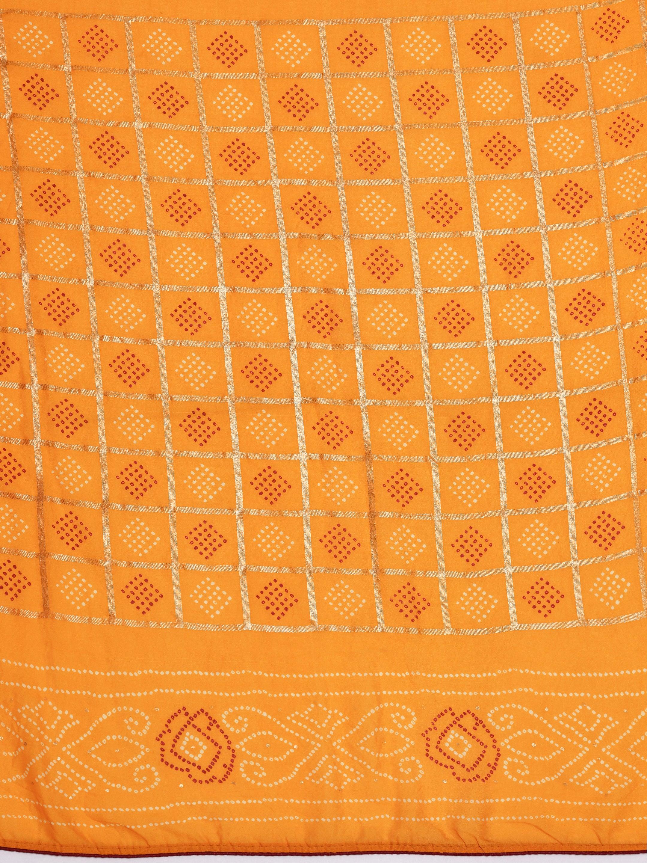 Mustard Printed Poly Georgette Saree With Unstitched Blouse Piece