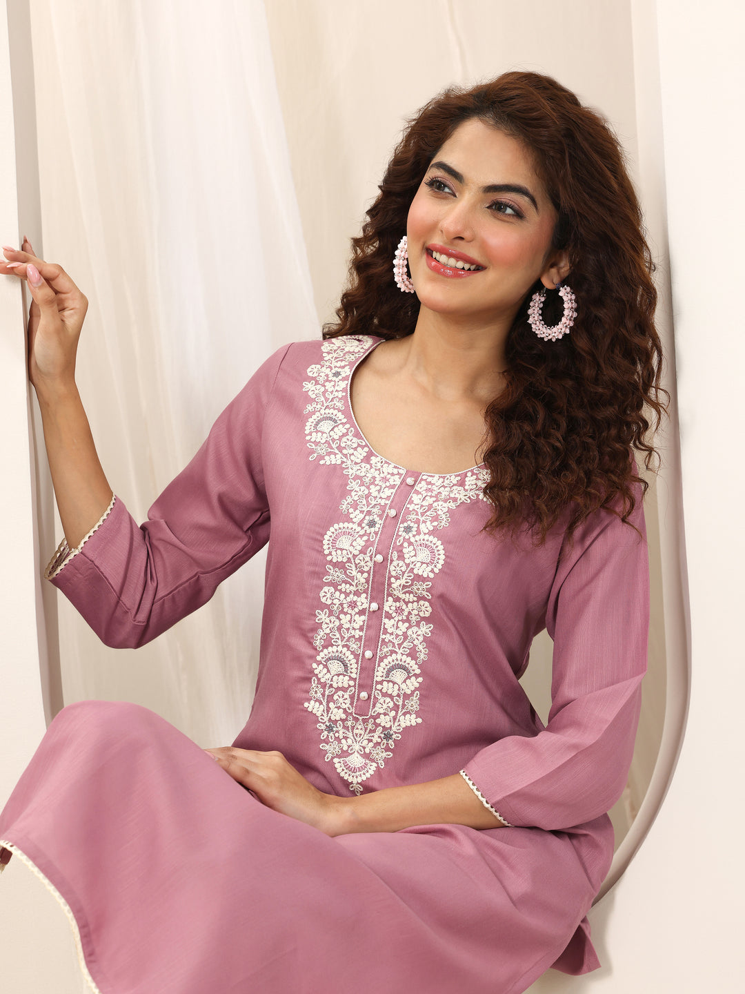 Pink Yoke Design Rayon Straight Kurta