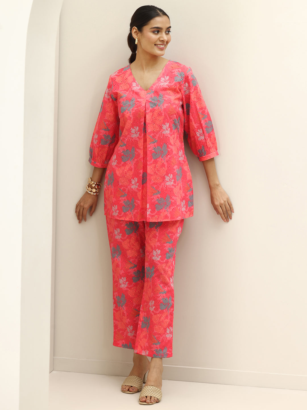 Coral Printed Cotton Co-Ord Sets