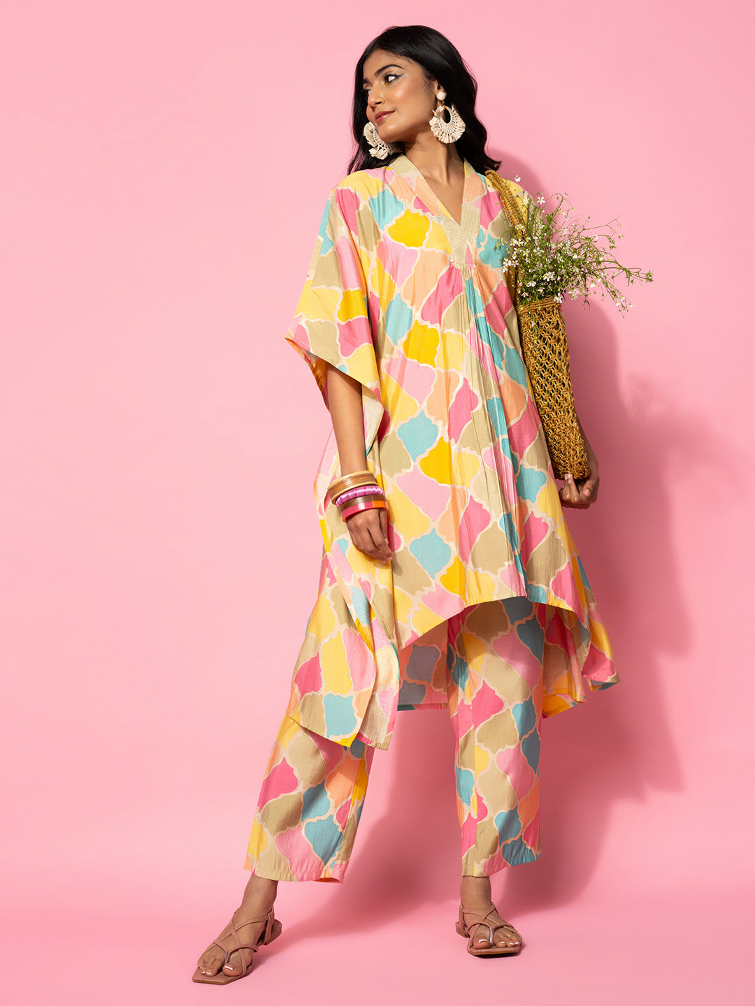 Multicoloured Printed Silk Blend Co-Ords