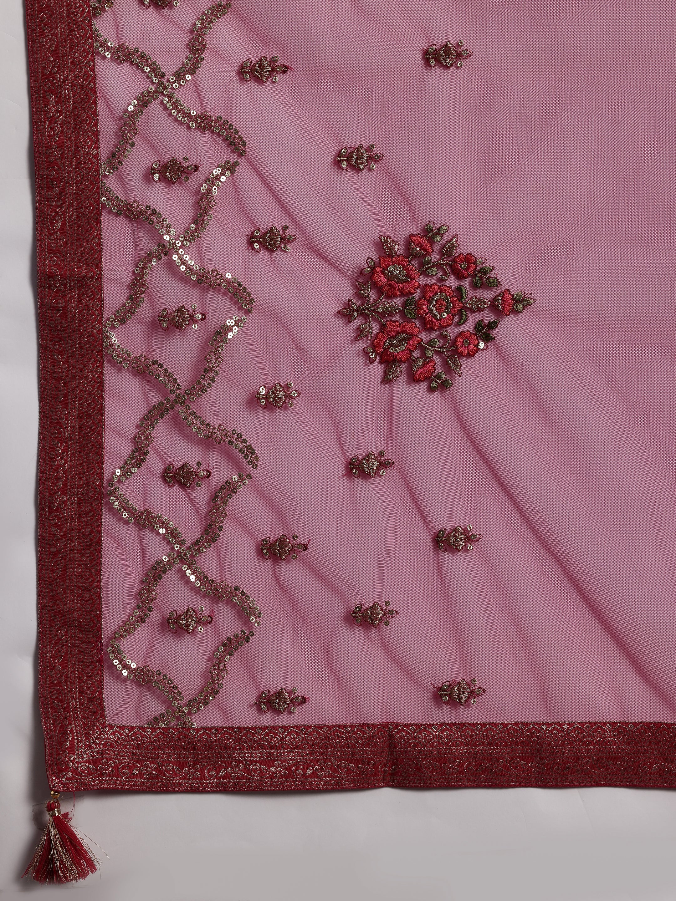 Pink Woven Design Silk Blend Straight Suit With Dupatta