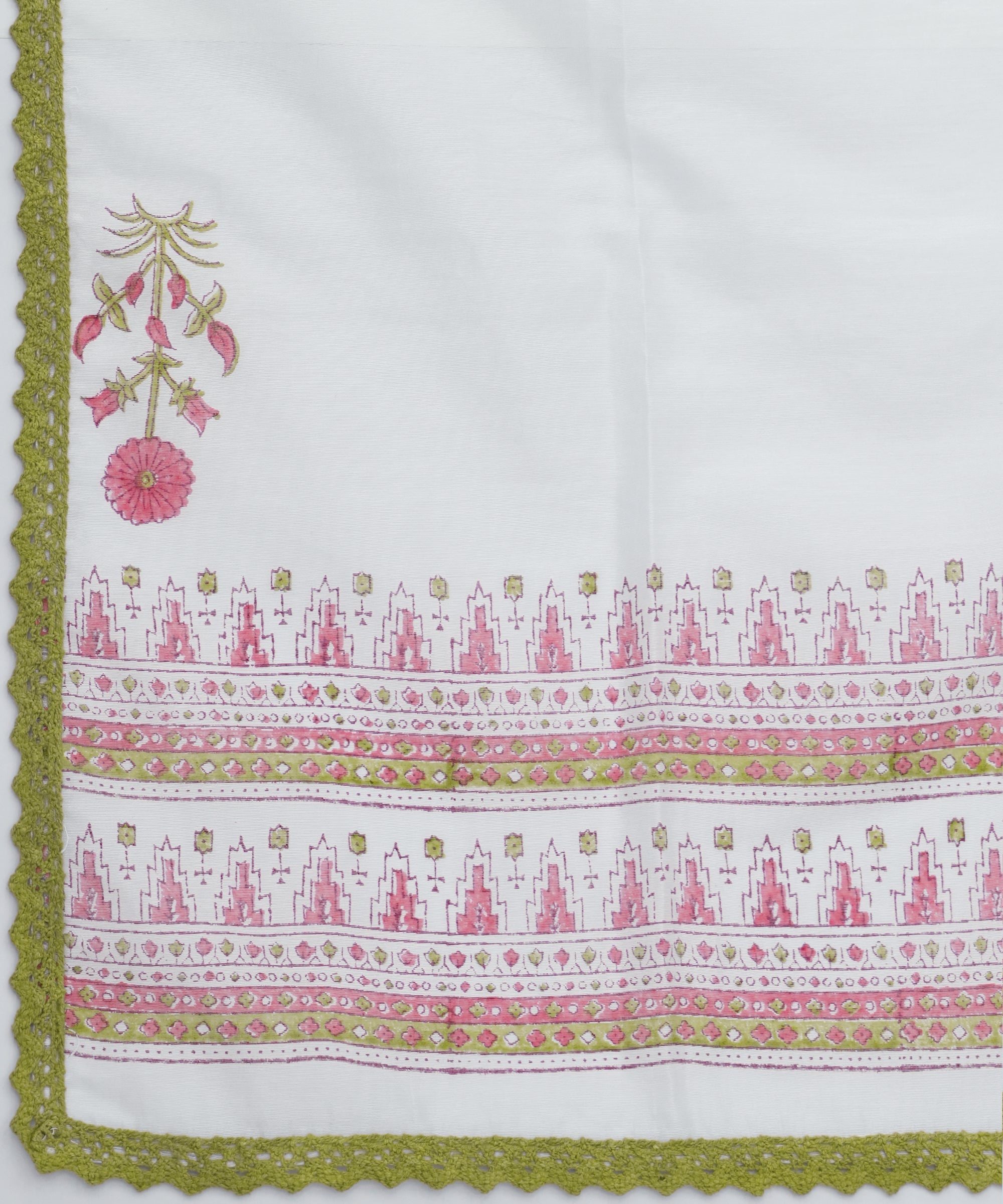 White Printed Chanderi Silk Straight Suit With Dupatta