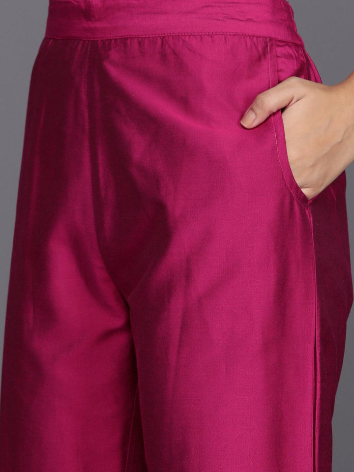 Pink Solid Silk Blend Straight Kurta With Trousers & Dupatta - ShopLibas