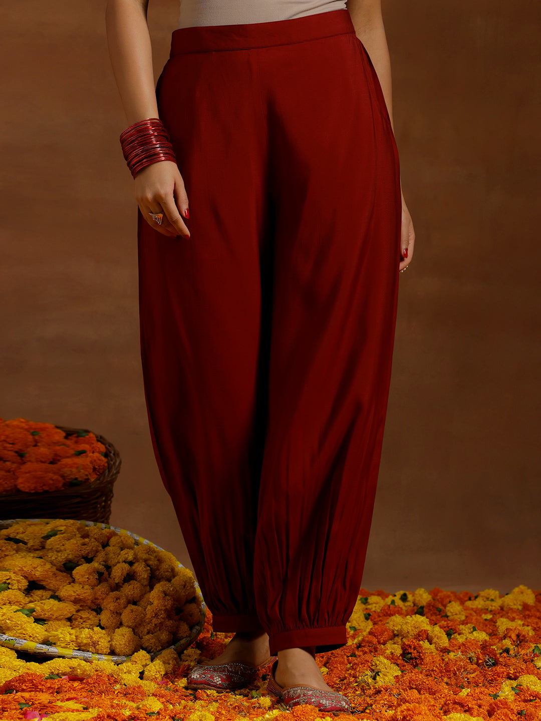 Maroon Yoke Design Silk Blend Straight Suit With Dupatta