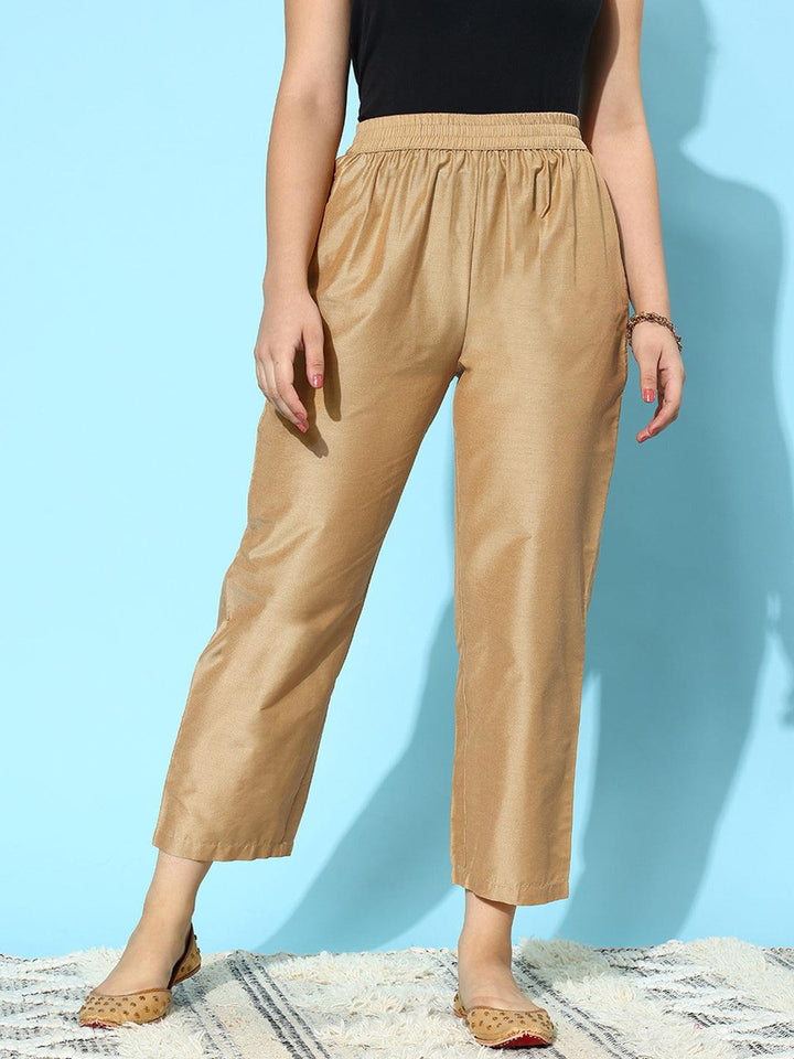 Gold Solid Silk Trousers - ShopLibas