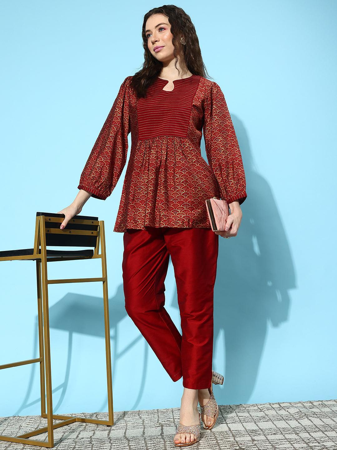 Maroon Solid Silk Trousers - ShopLibas