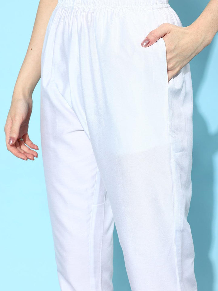 White Solid Silk Trousers - ShopLibas