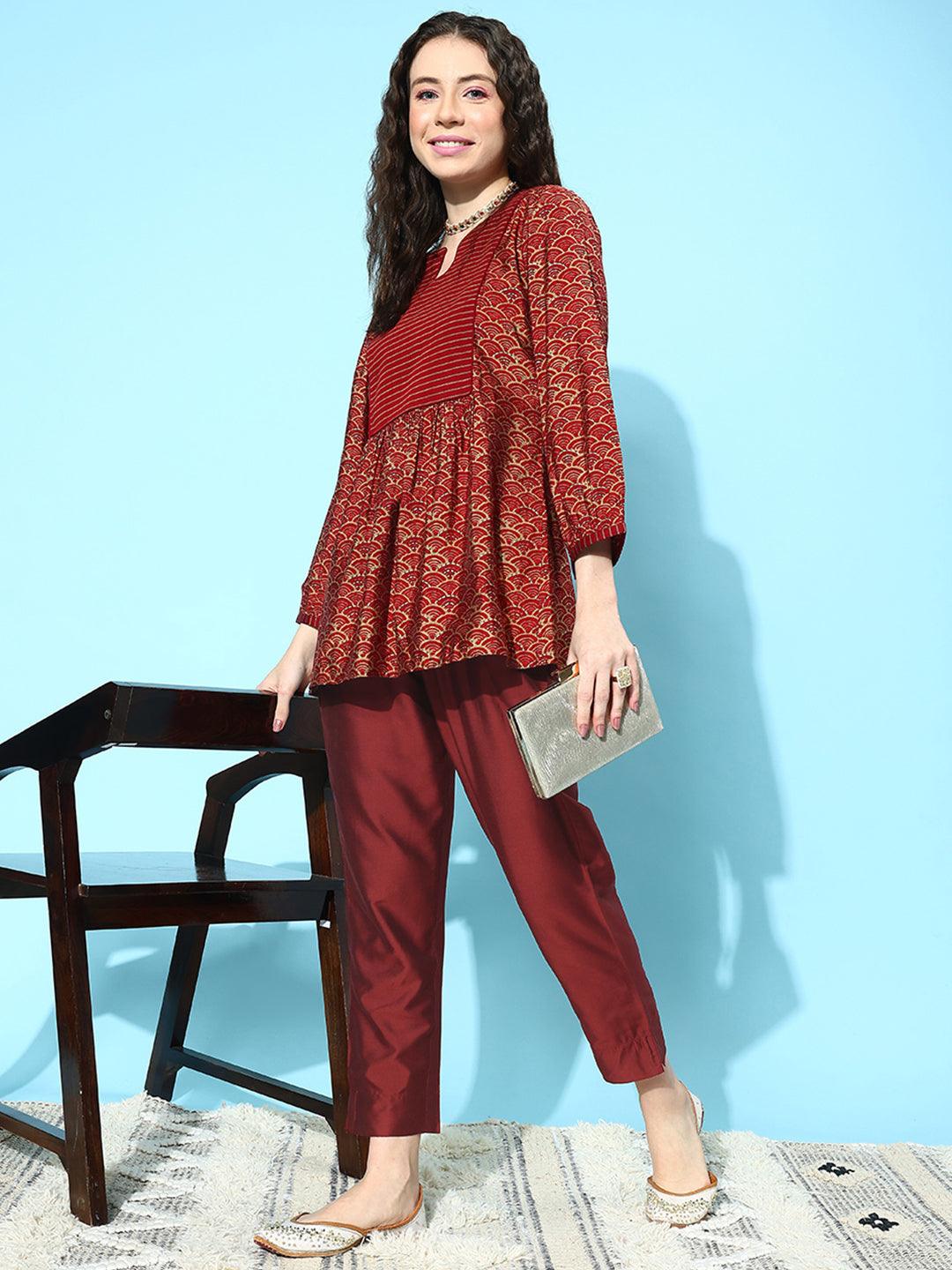 Maroon Solid Silk Trousers