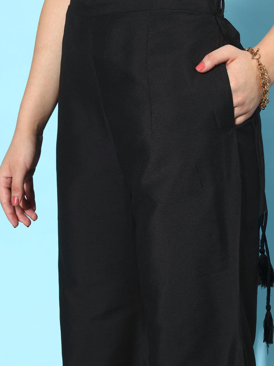 Black Solid Silk Palazzos