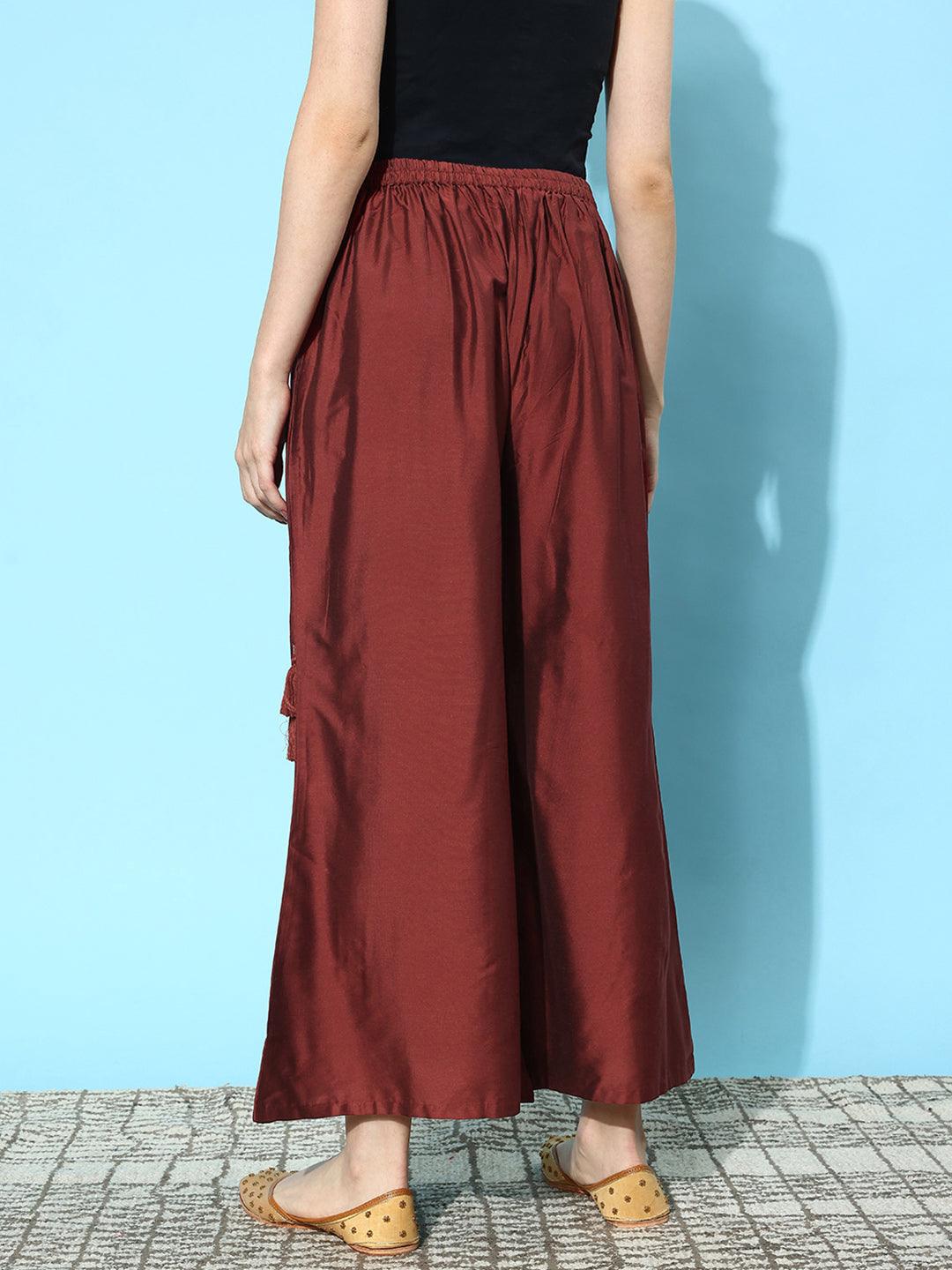 Maroon Solid Silk Palazzos