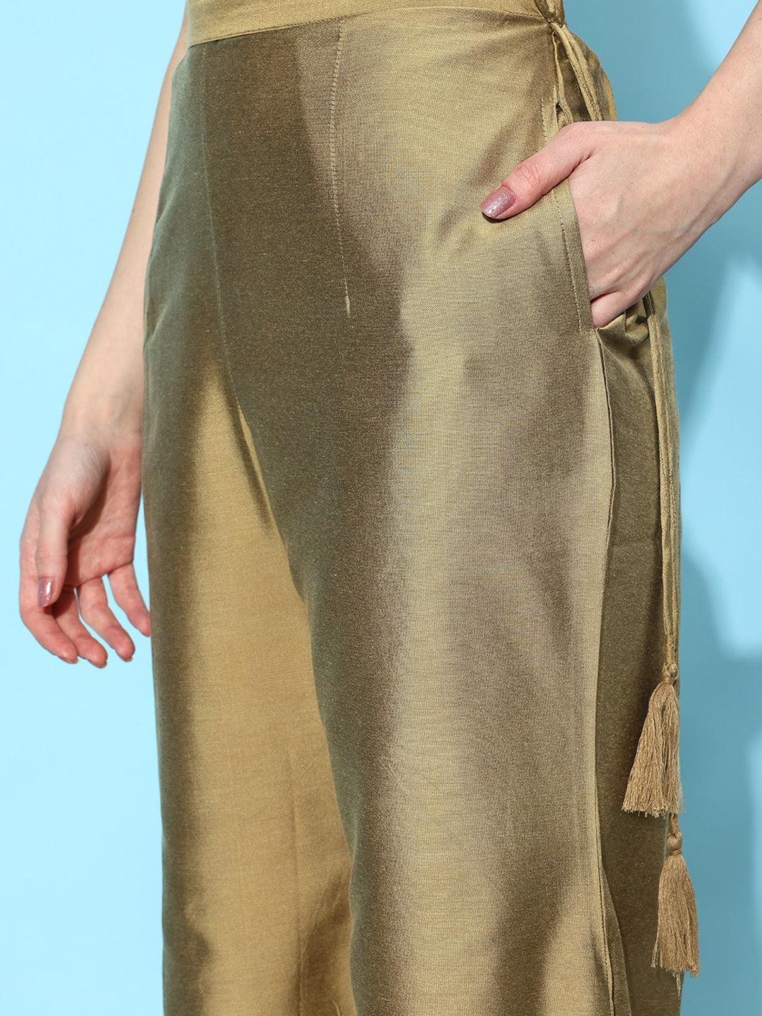 Gold Solid Silk Palazzos - ShopLibas