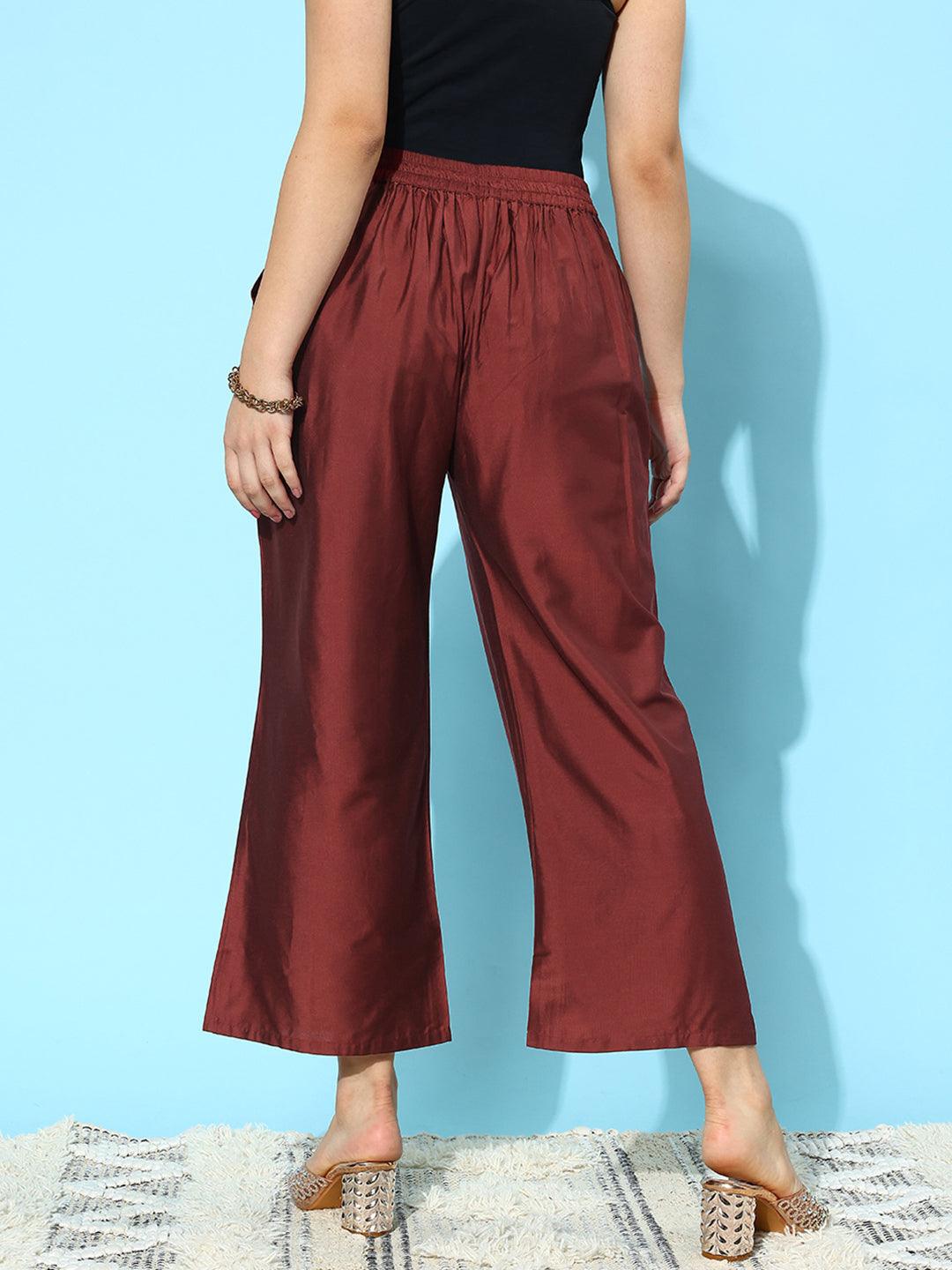 Maroon Solid Silk Palazzos