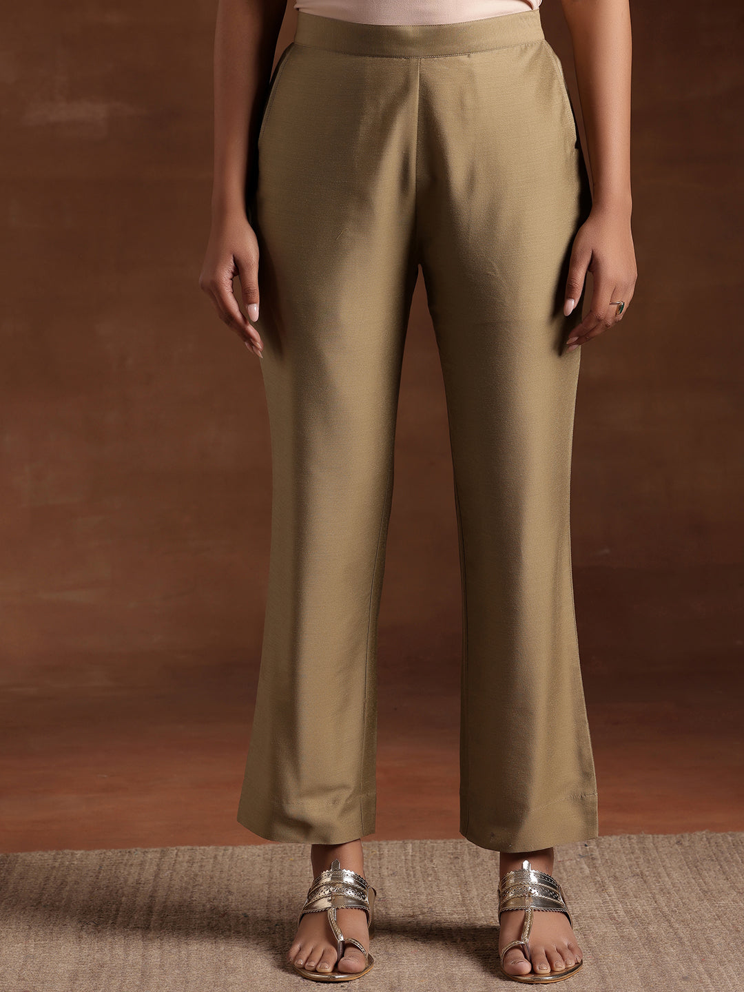 Gold Solid Silk Trousers