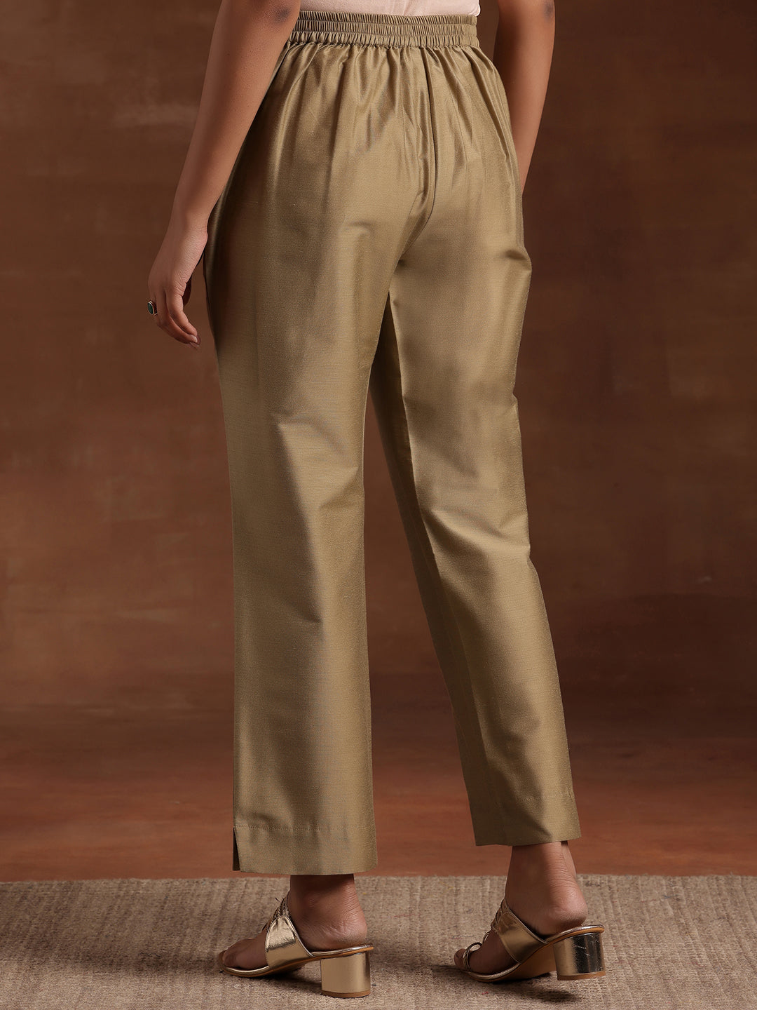 Gold Solid Silk Trousers