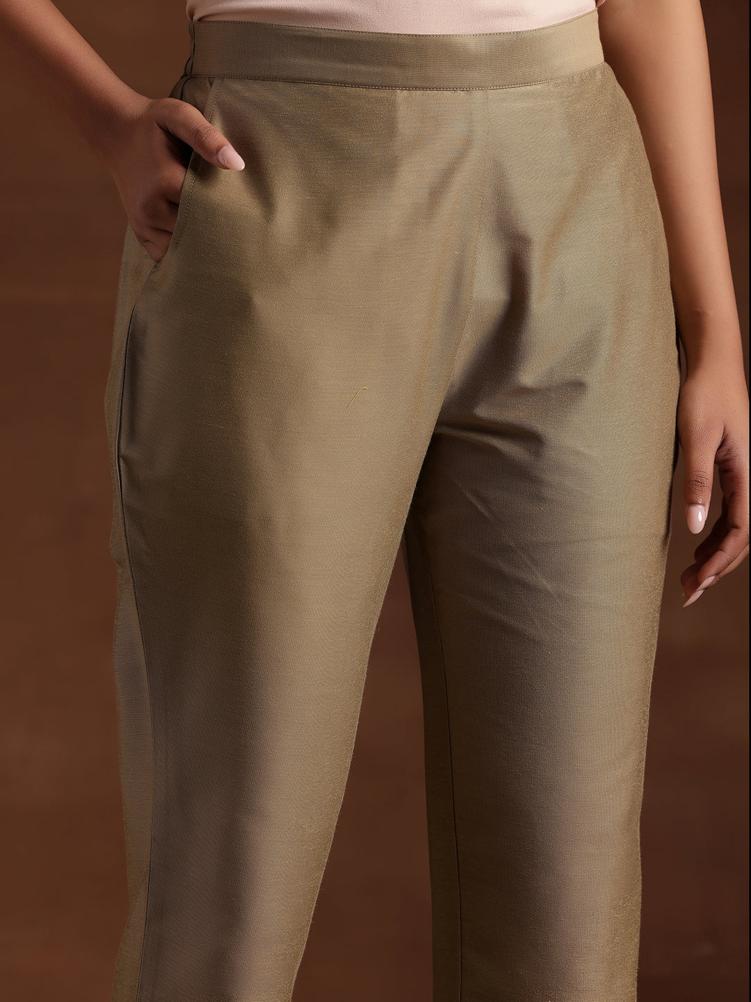 Gold Solid Silk Trousers