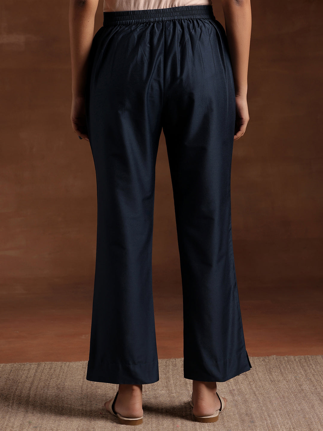 Blue Solid Silk Trousers