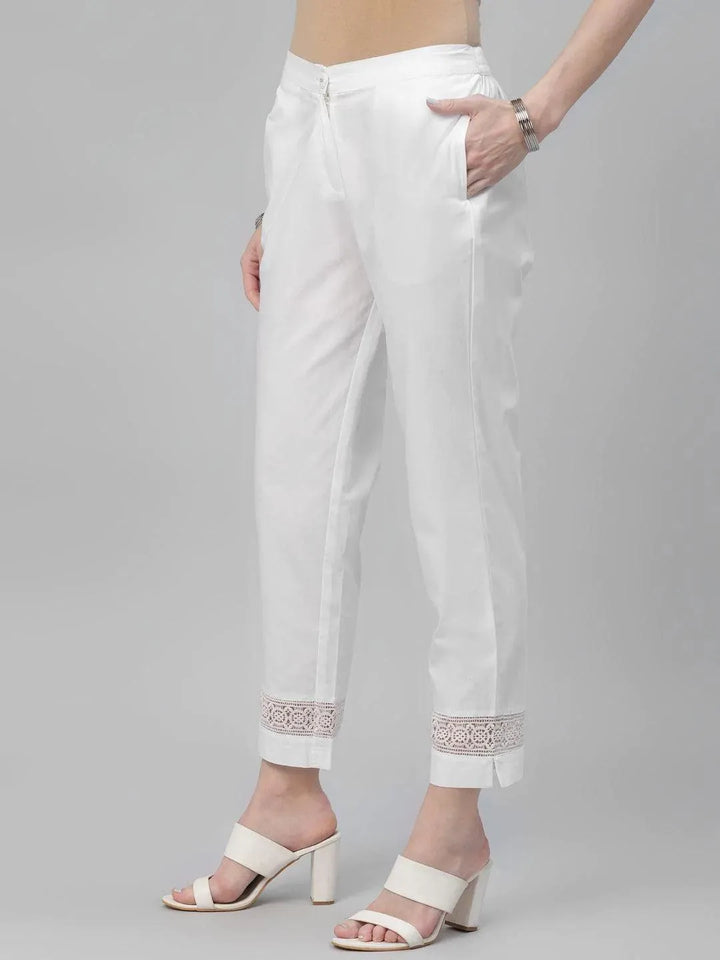 White Solid Cotton Trousers - ShopLibas