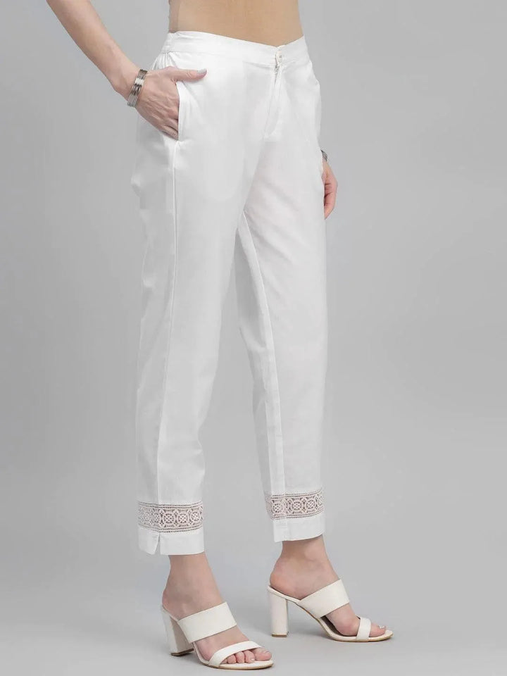 White Solid Cotton Trousers - ShopLibas