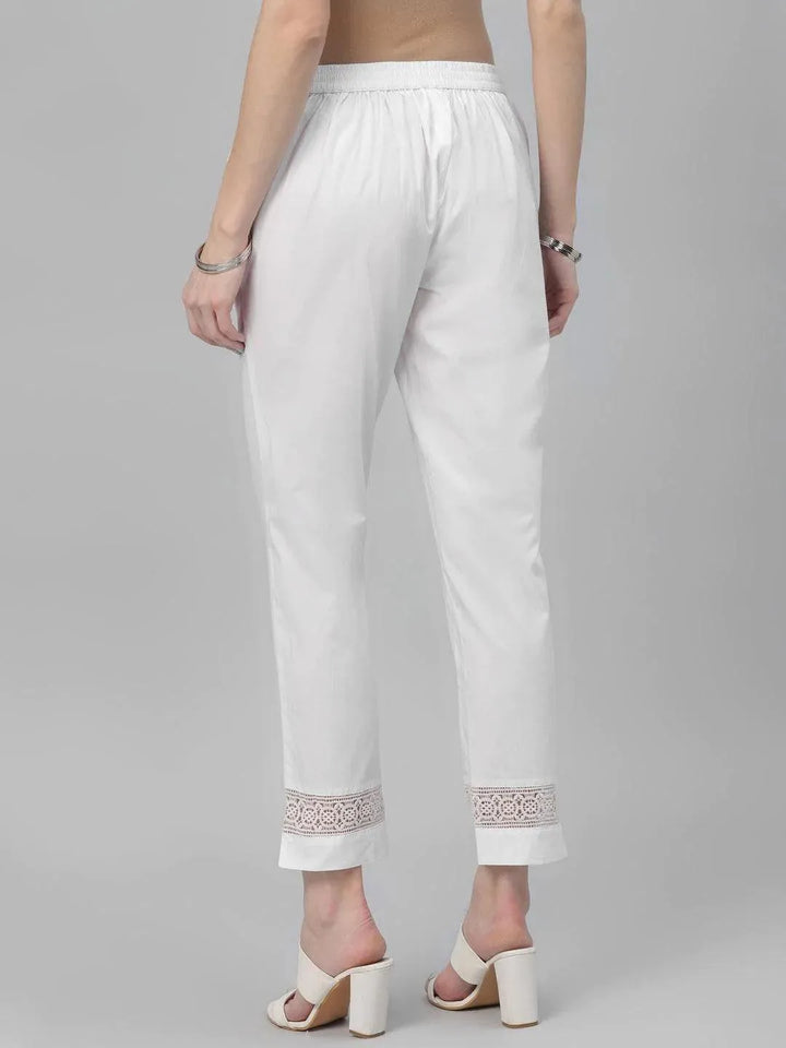 White Solid Cotton Trousers - ShopLibas