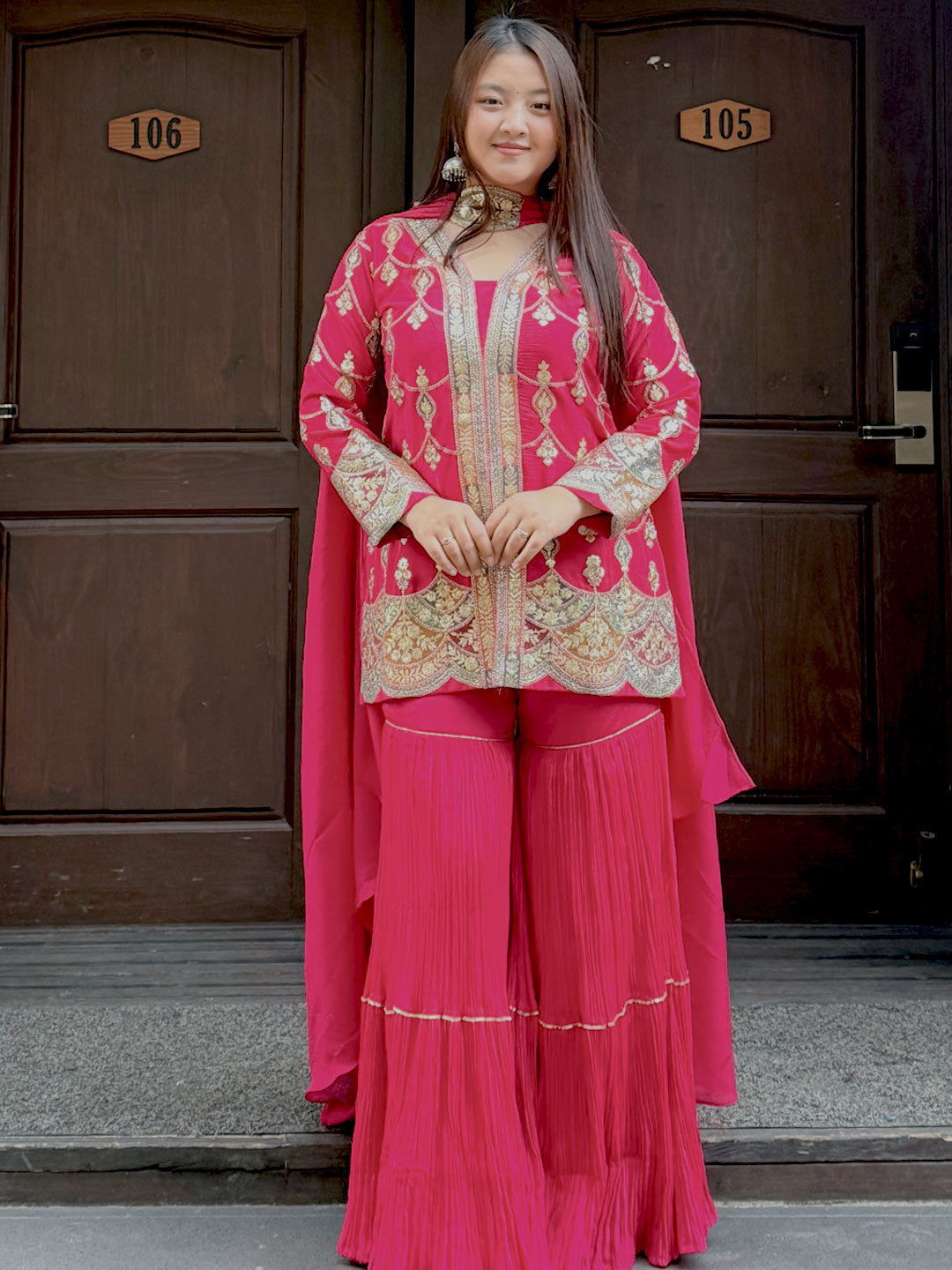 Libas Art Pink Embroidered Silk Blend Straight Suit With Dupatta