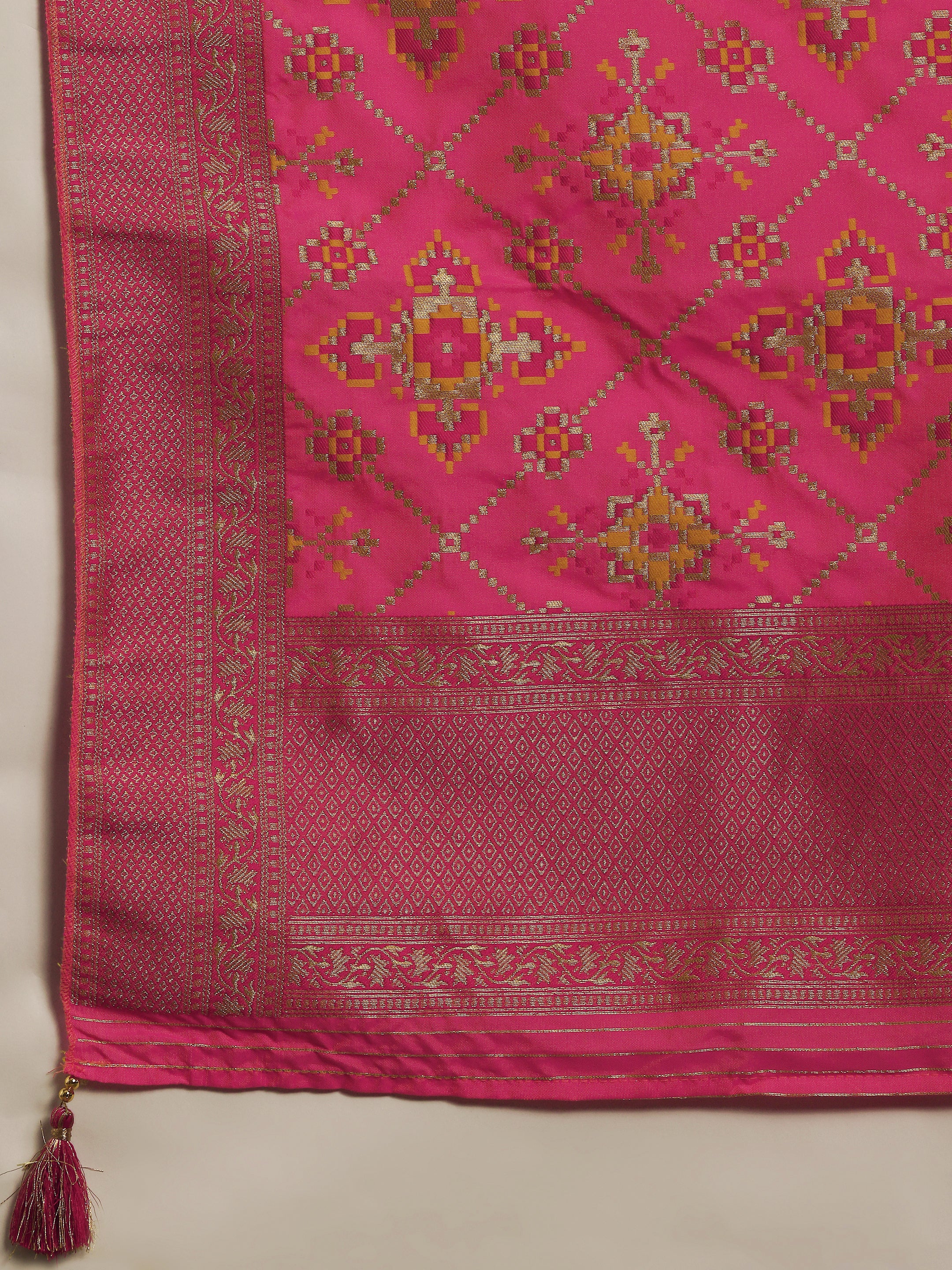 Pink Embroidered Silk Blend Straight Suit With Dupatta