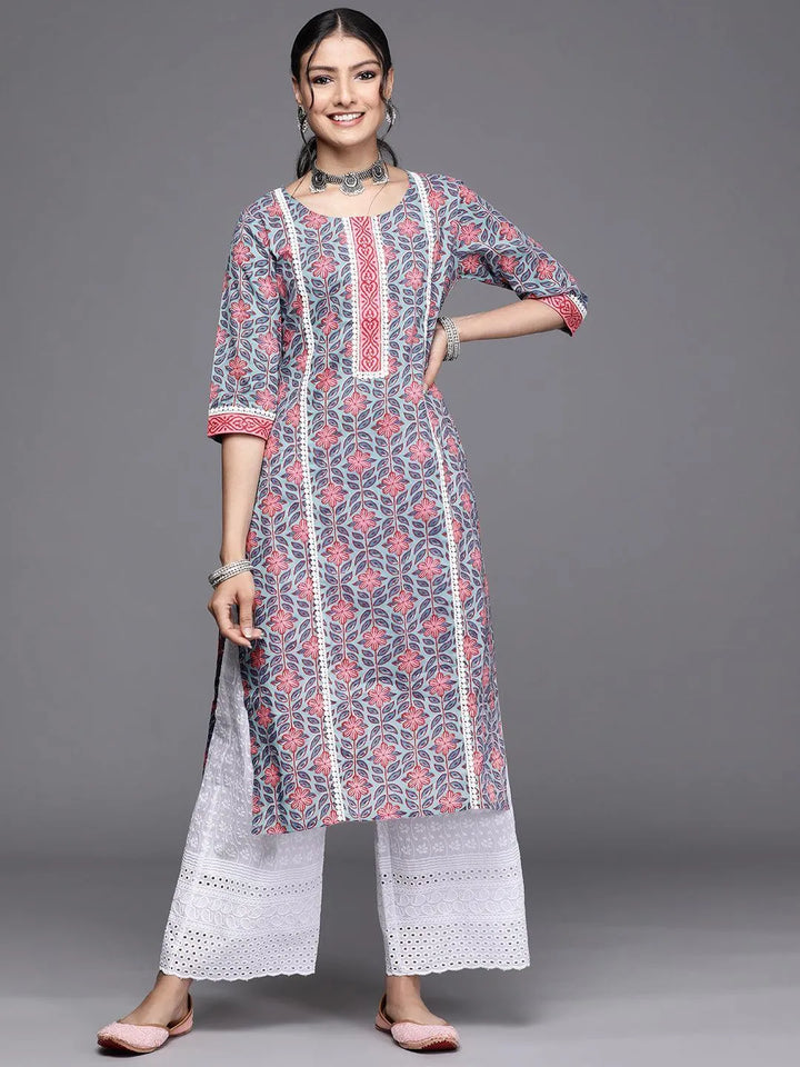 Blue Printed Cotton Kurta - ShopLibas