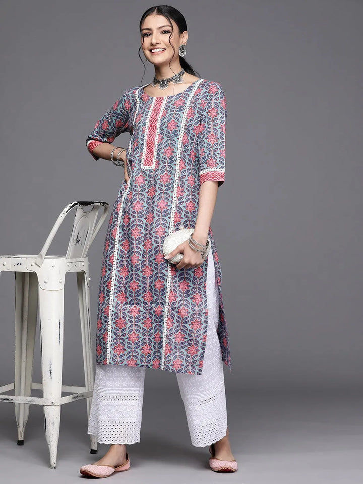 Blue Printed Cotton Kurta - ShopLibas