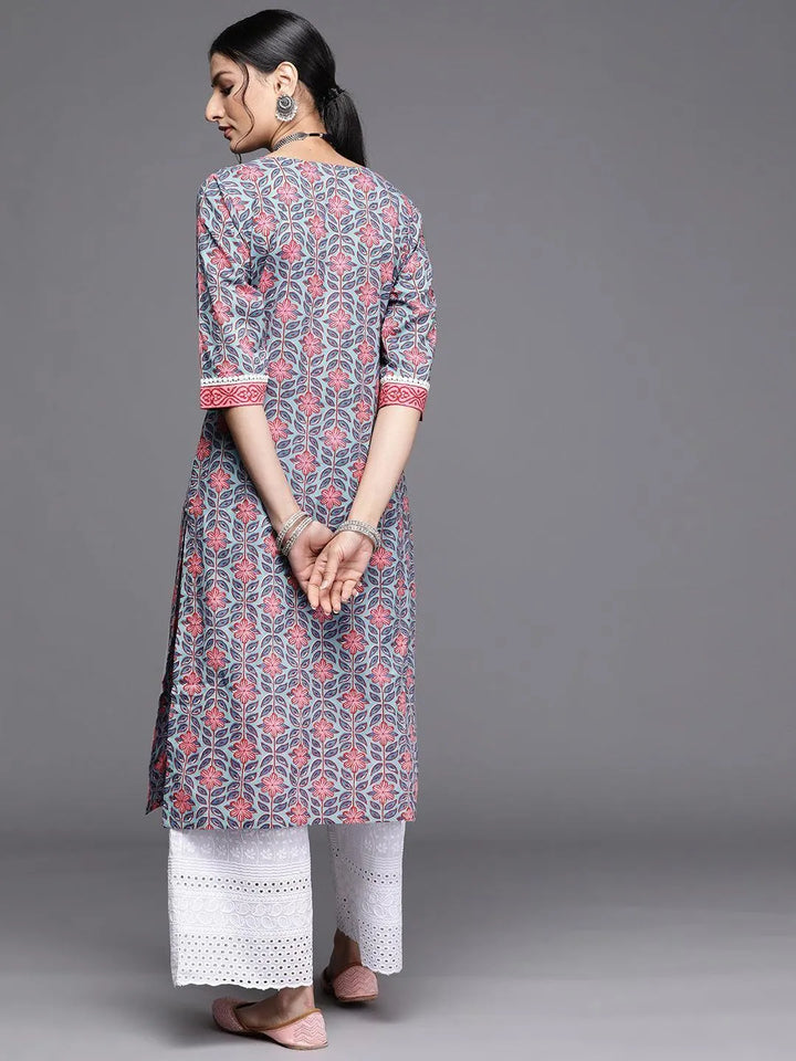 Blue Printed Cotton Kurta - ShopLibas