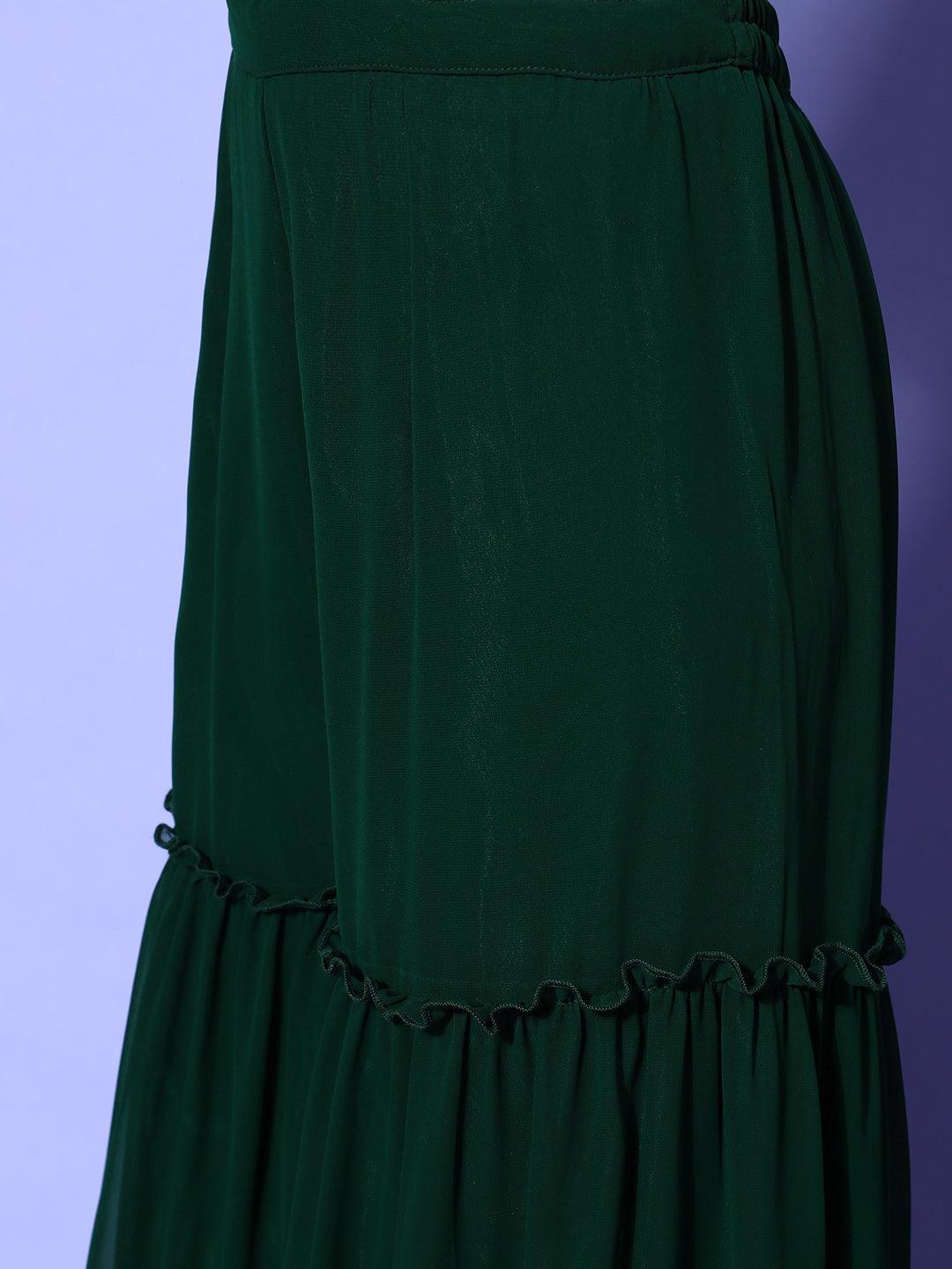 Green Embellished Georgette Straight Kurta With Sharara & Dupatta