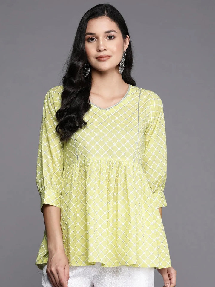 Green Printed Cotton Straight Kurti - ShopLibas