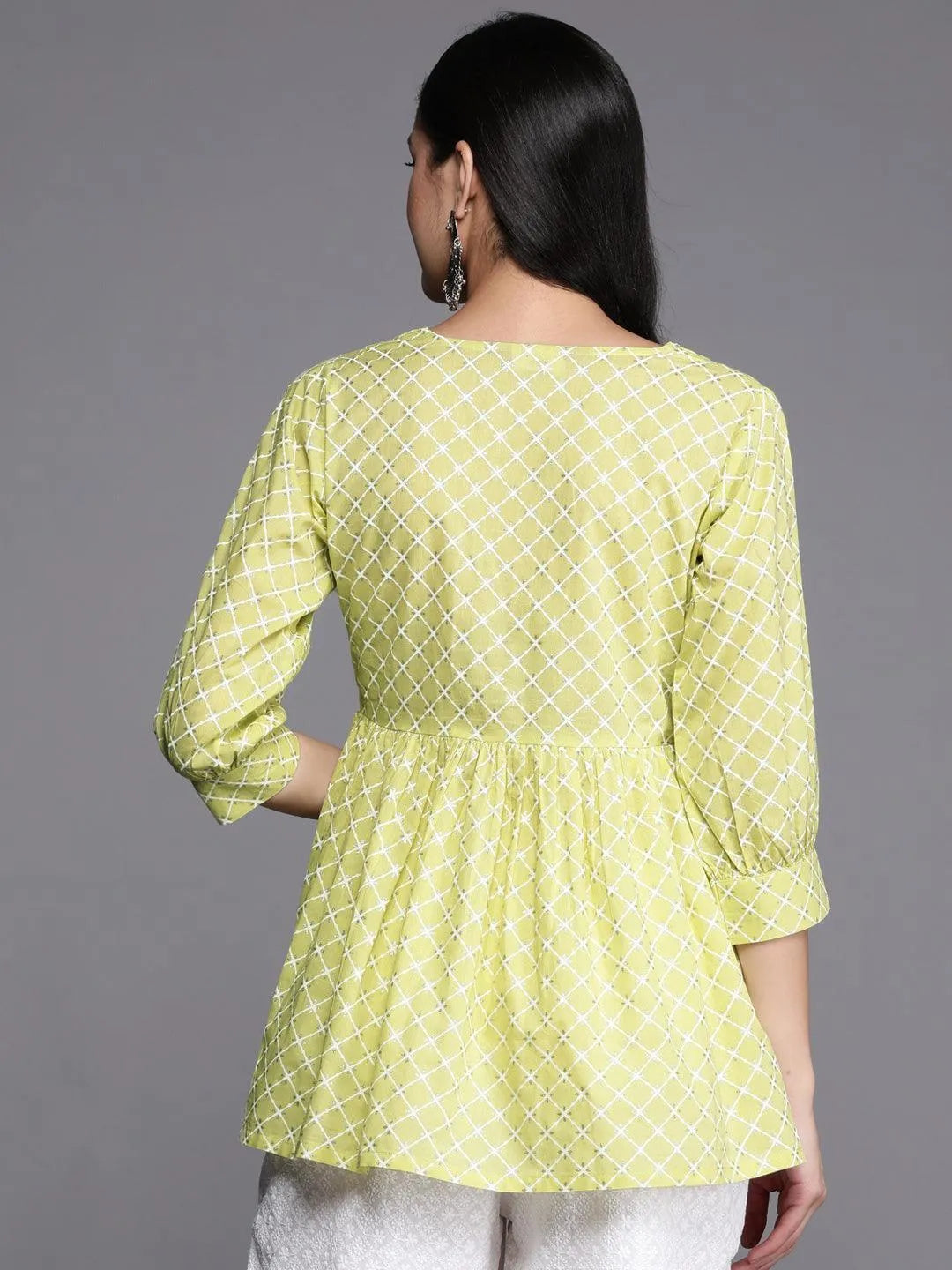 Green Printed Cotton Straight Kurti