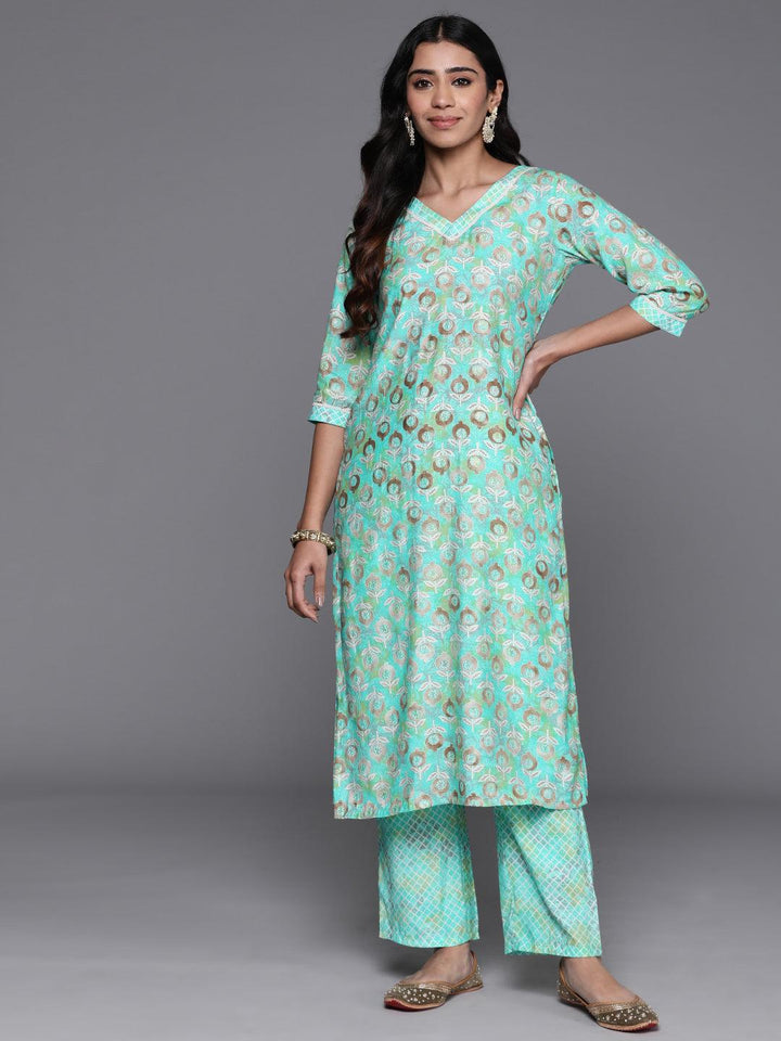 Green Printed Silk Blend Straight Kurta With Palazzos - ShopLibas