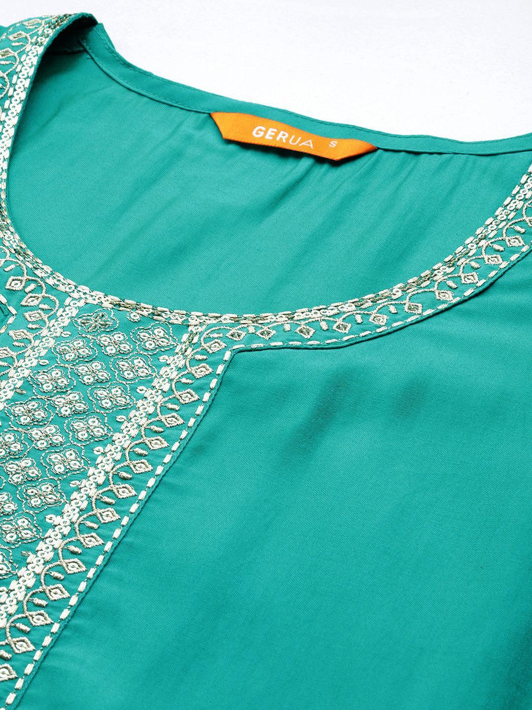 Green Yoke Design Silk Blend Straight Suit With Dupatta