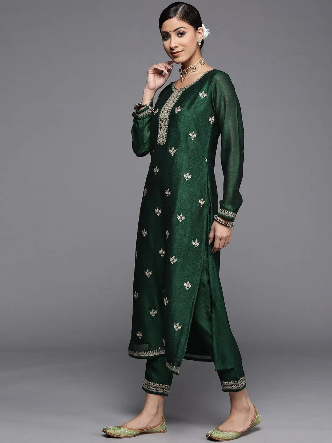 Green Yoke Design Silk Kurta