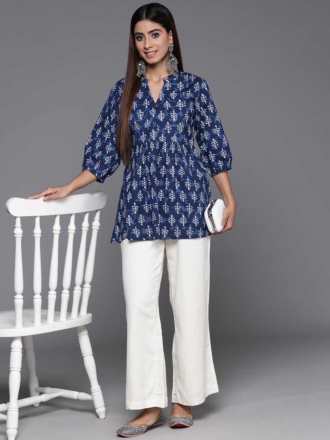 Indigo Printed Cotton A-Line Kurti