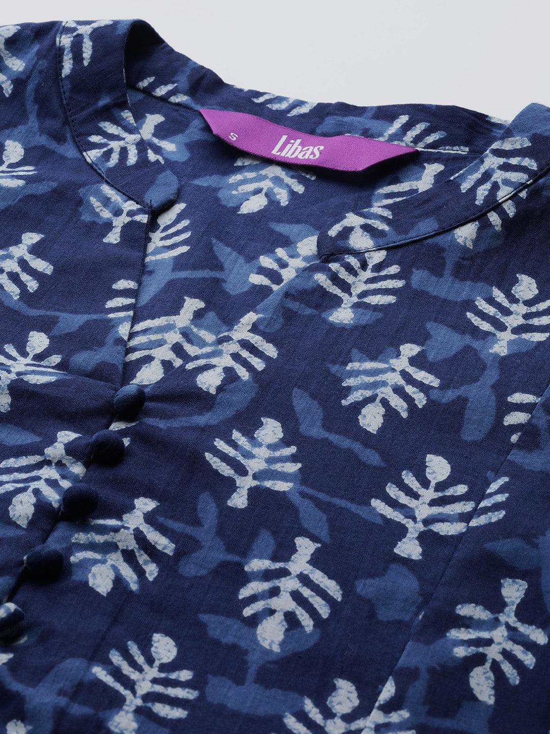 Indigo Printed Cotton A-Line Kurti