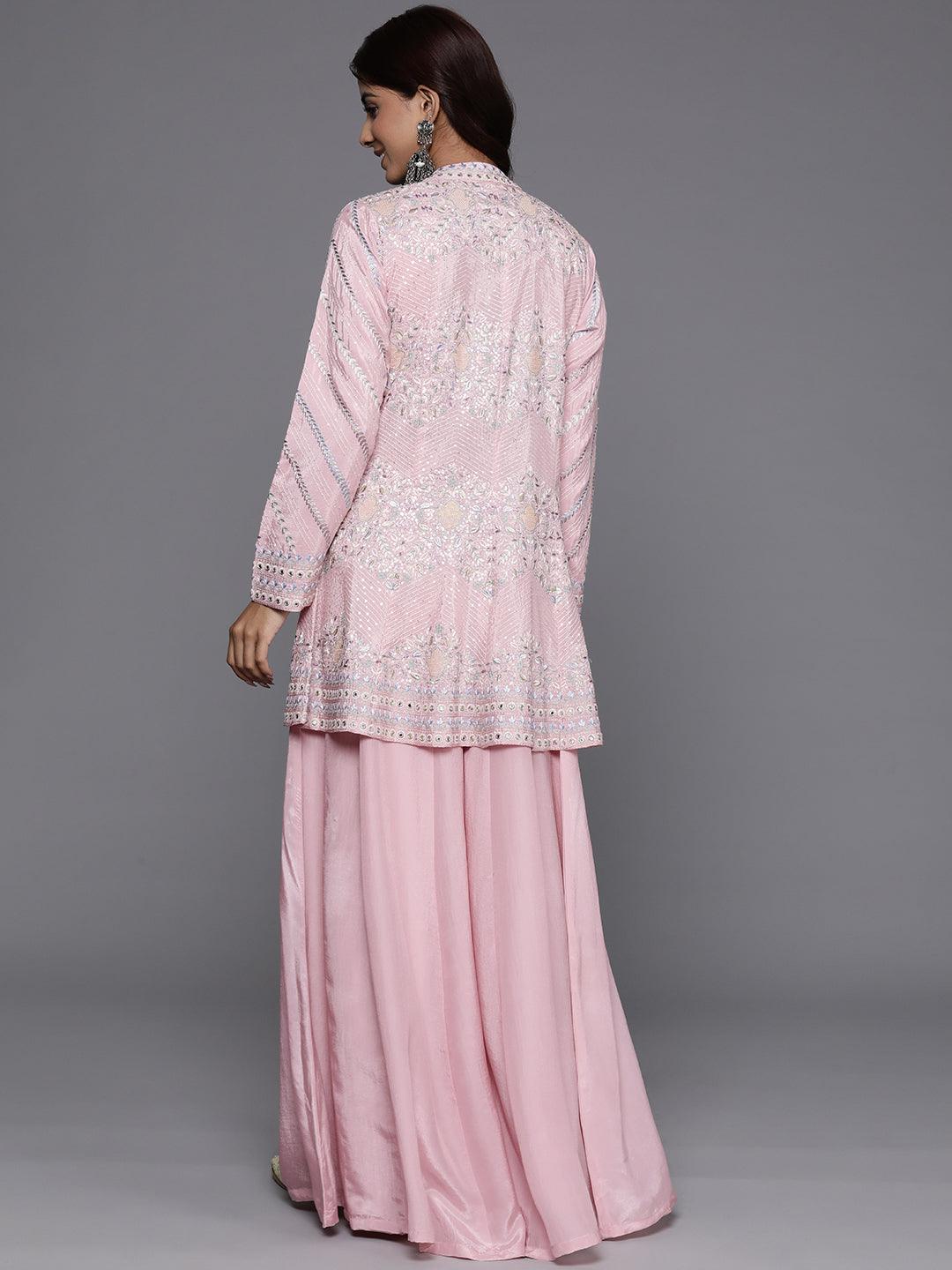 Libas Art Pink Embroidered Silk Blend Co-Ords