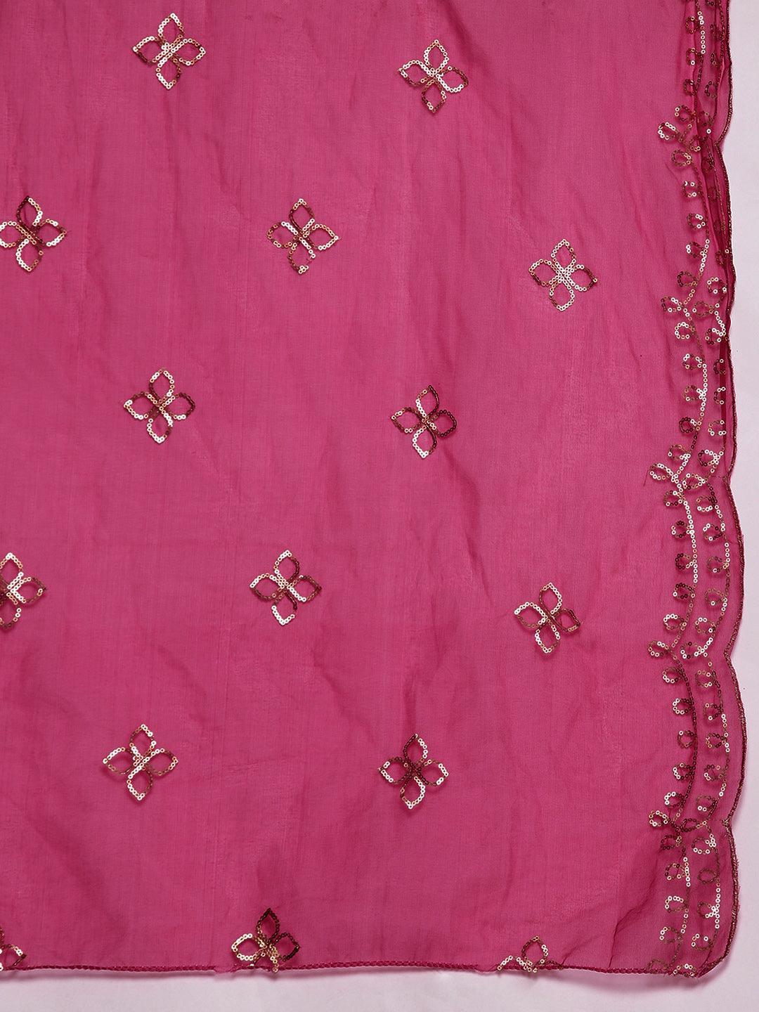 Magenta Solid Silk Blend Straight Suit With Dupatta