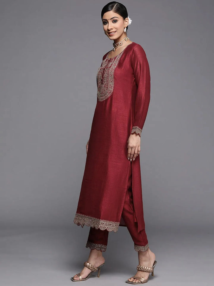 Maroon Yoke Design Silk Kurta - ShopLibas