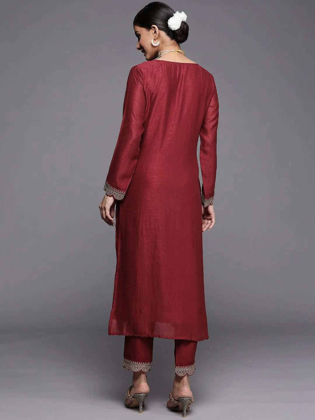 Maroon Yoke Design Silk Kurta - ShopLibas