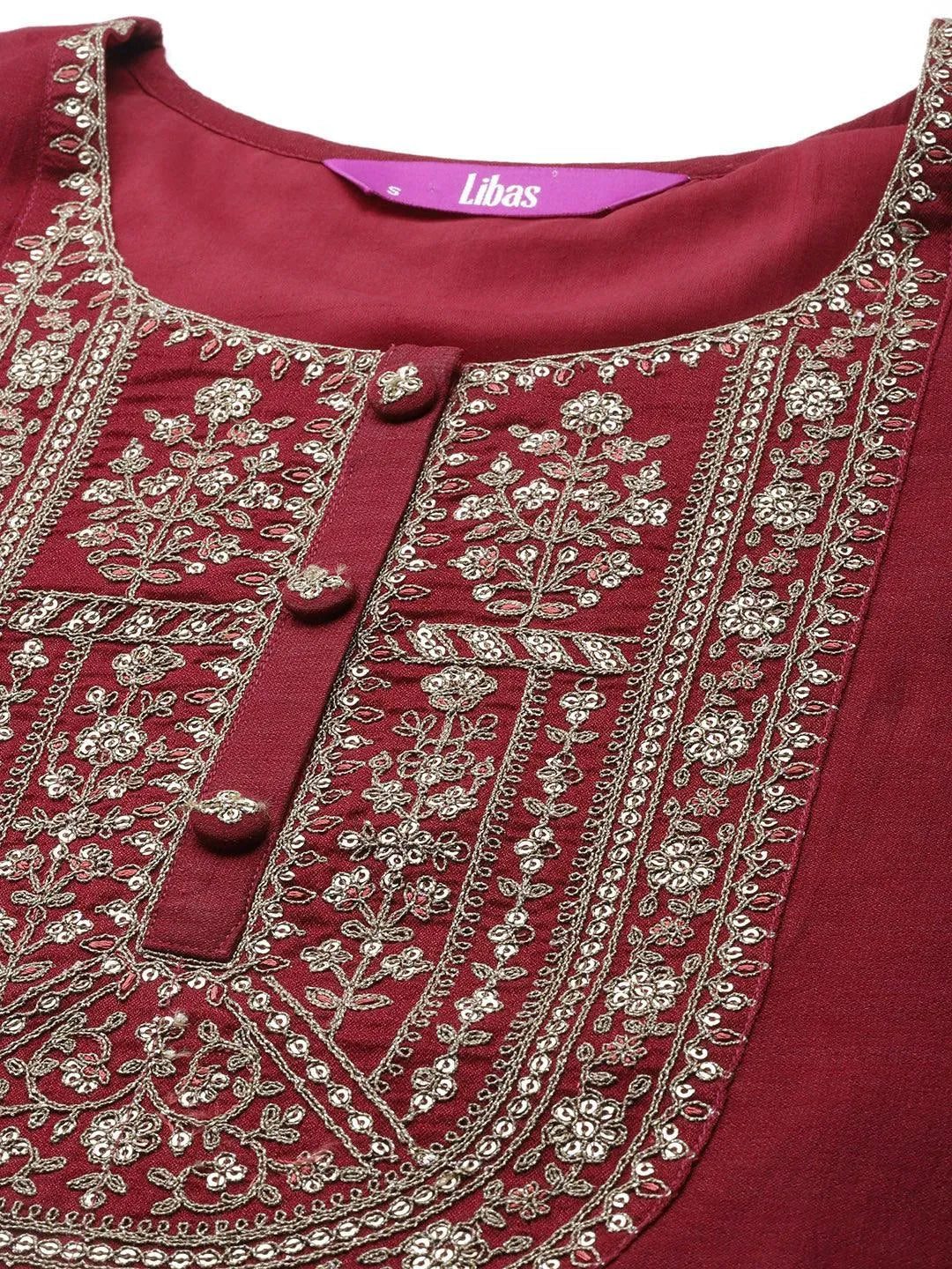 Maroon Yoke Design Silk Kurta - ShopLibas