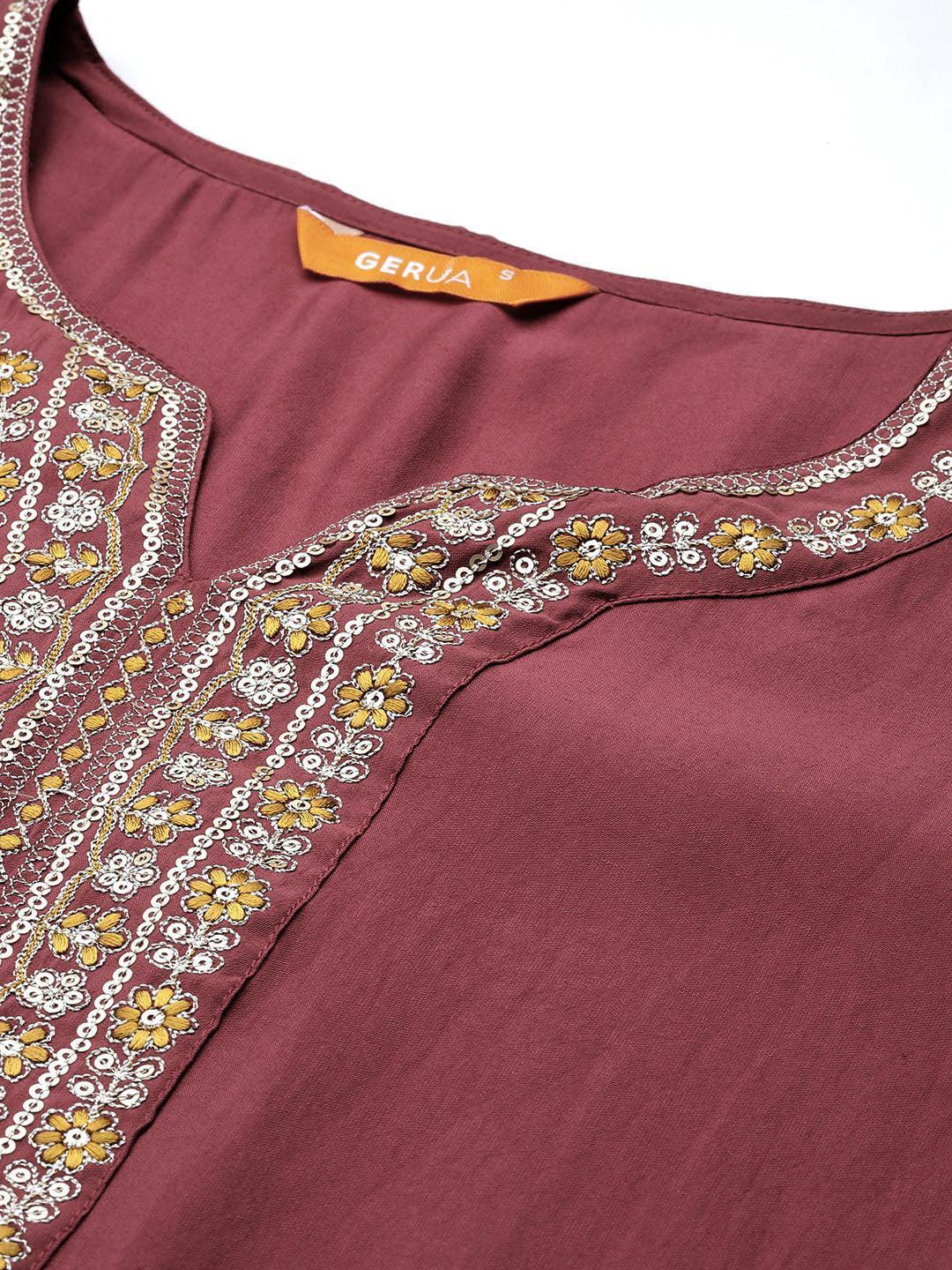 Mauve Yoke Design Silk Blend Straight Suit With Dupatta