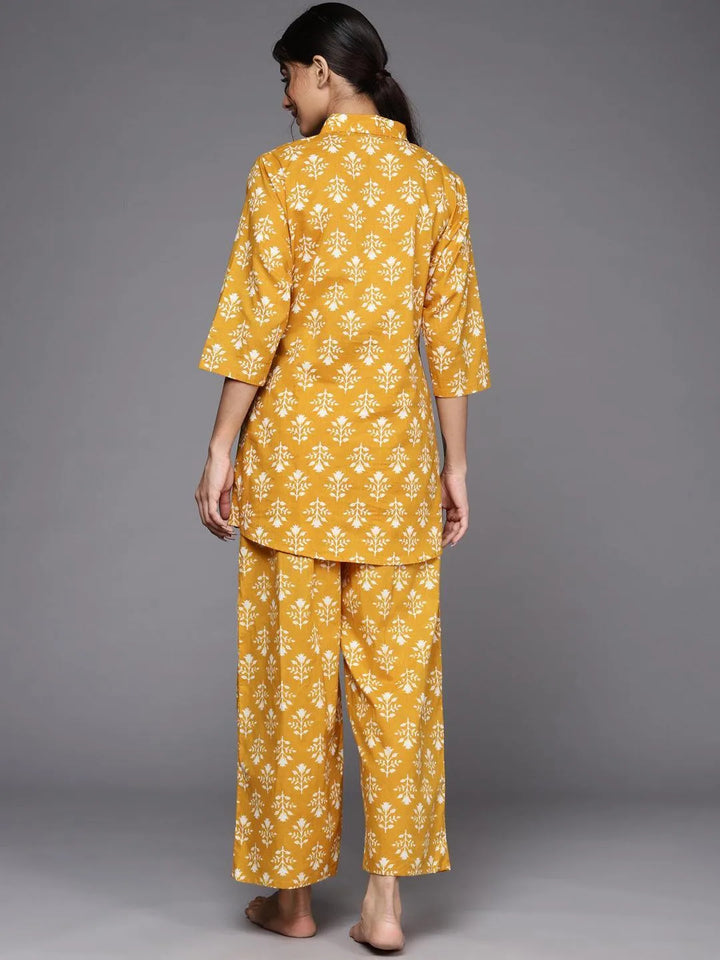 Mustard Printed Cotton Night Suit - ShopLibas