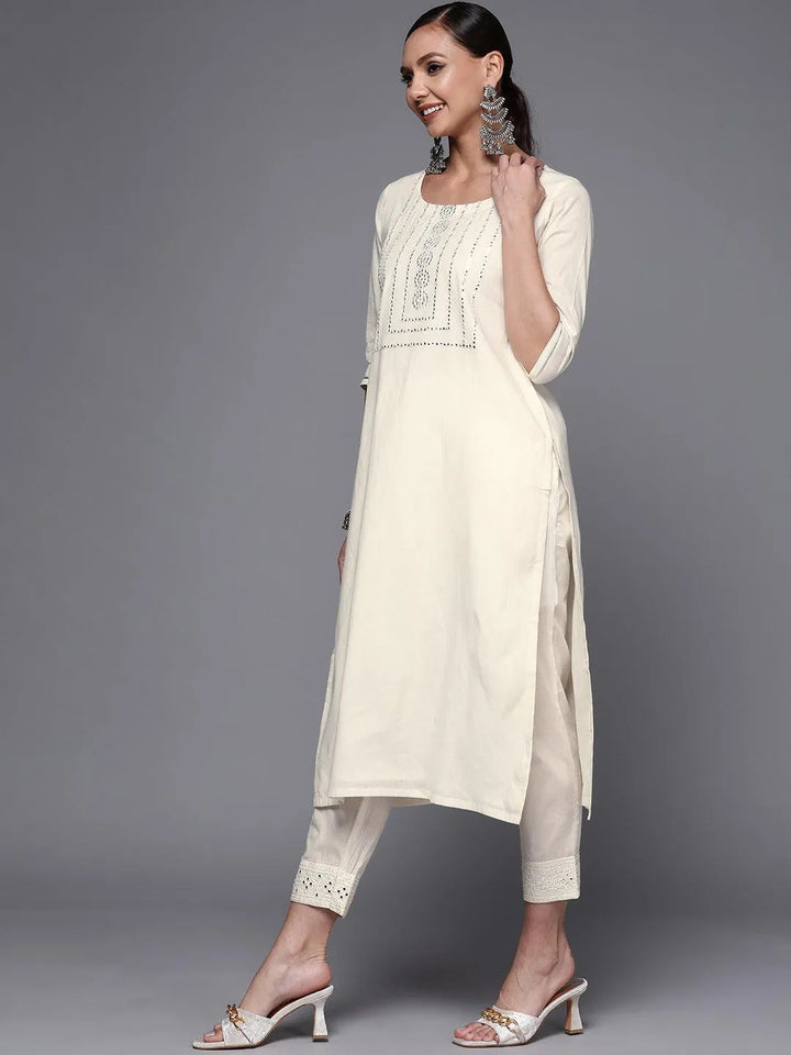 Off White Yoke Design Cotton Straight Kurta - ShopLibas