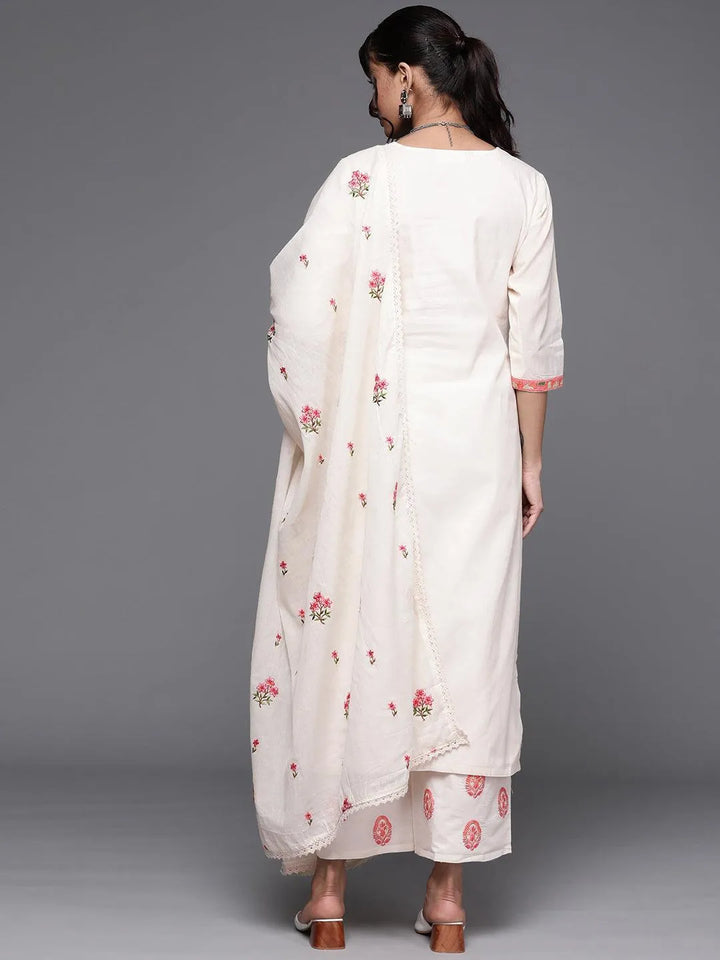 Off White Yoke Design Cotton Suit Set - ShopLibas