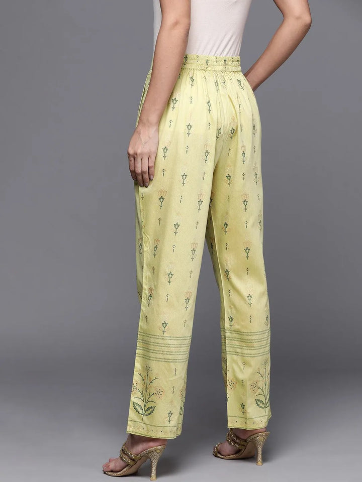 Olive Printed Silk Trousers - ShopLibas