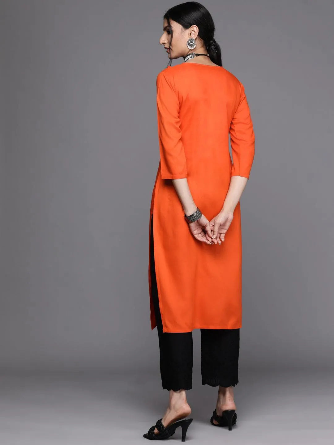 Orange Yoke Design Rayon Kurta - ShopLibas