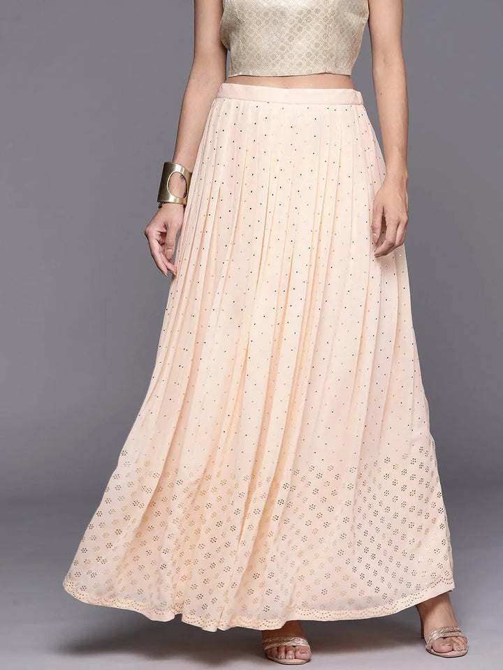 Peach Embellished Georgette Skirt - ShopLibas