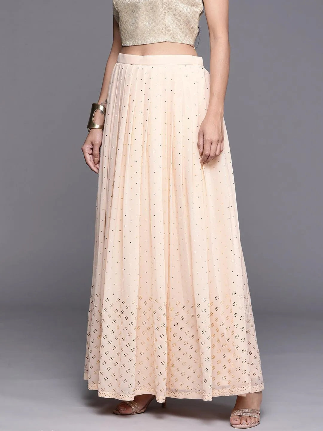 Peach Embellished Georgette Skirt - ShopLibas