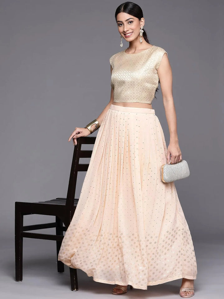 Peach Embellished Georgette Skirt - ShopLibas